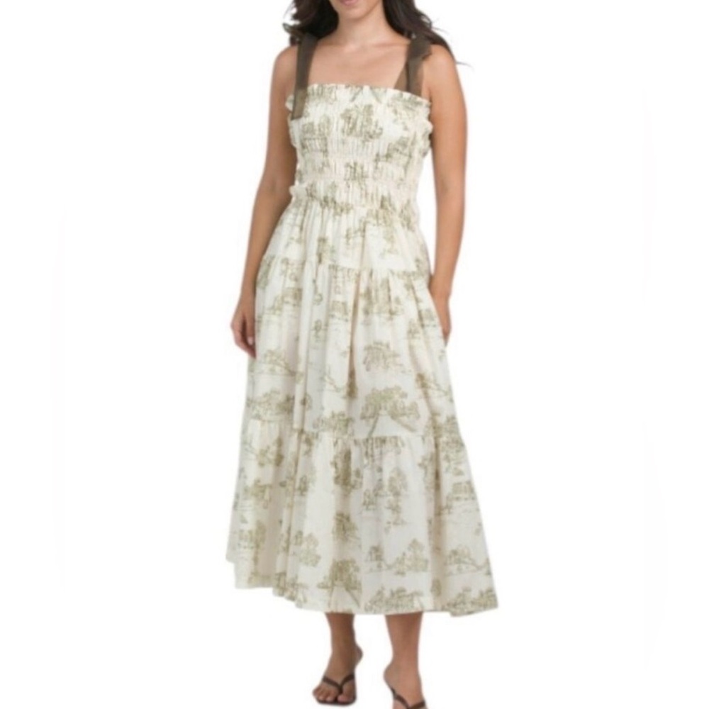 En Saison La raque Floral smocked midi 100% cotton dress